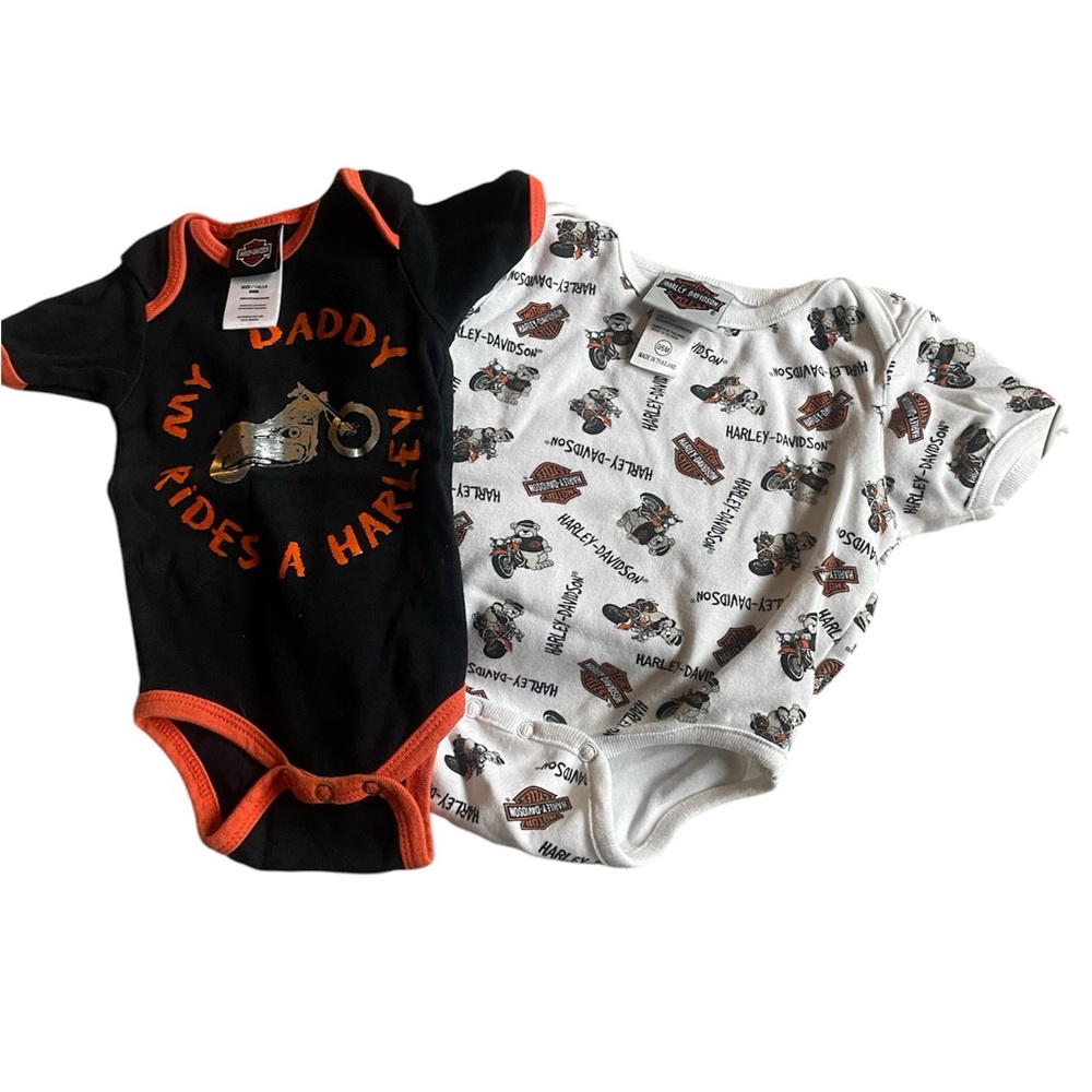 Pair Harley Davidson Onesies My Daddy Rides a Harley & Teddy Bears 0-6 months